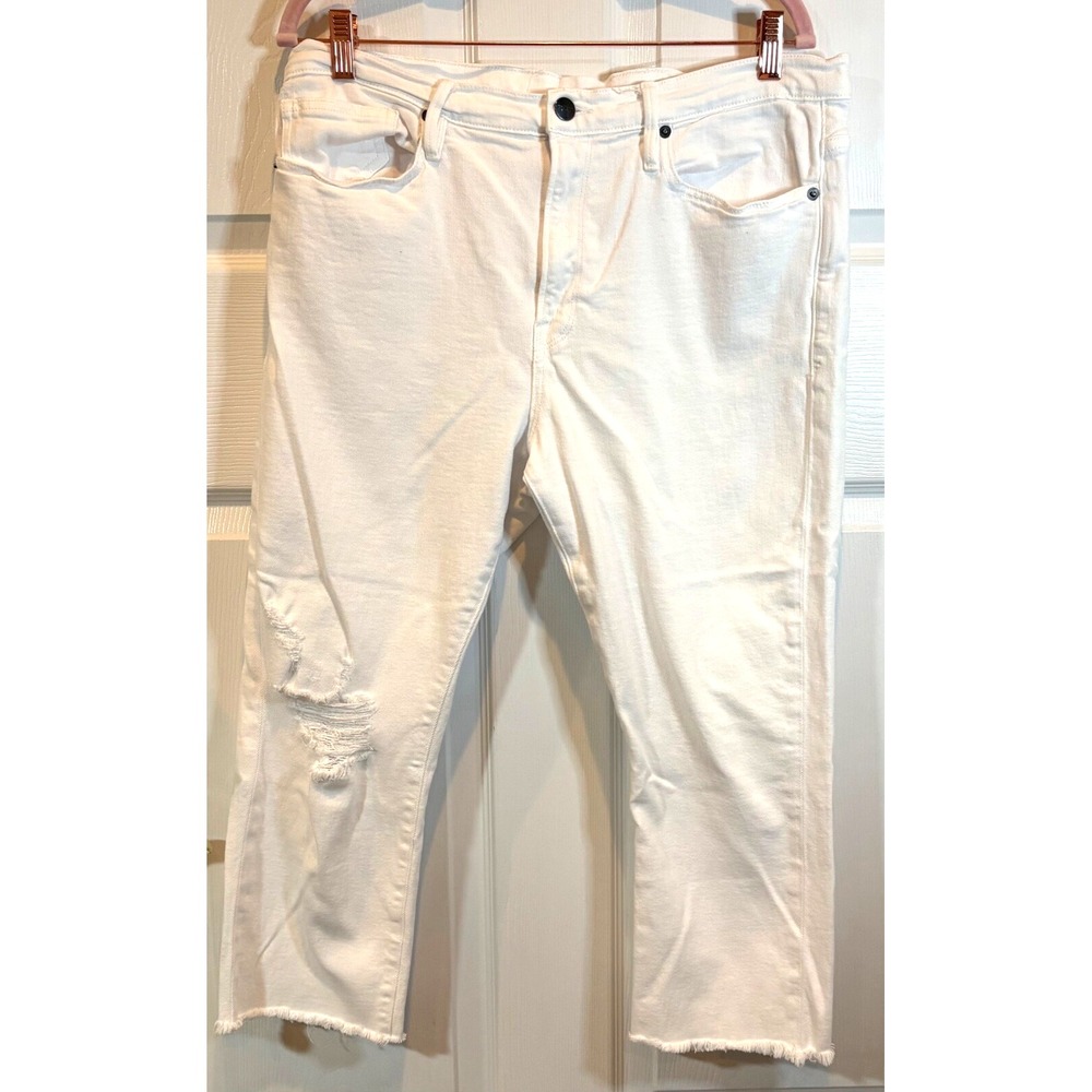 FRAME Le Beau White Distressed Jeans Women's Size 31 Blanc Drive Rips Cropped